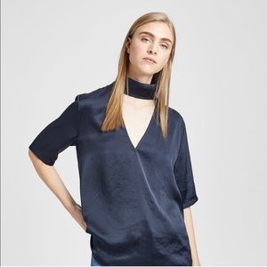 New theory navy silk top 0 p xs NWT